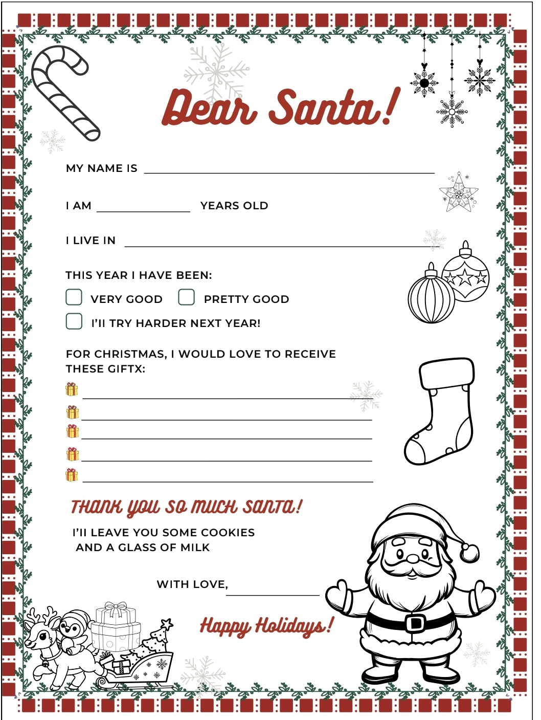 ENG Customizable Letter to Santa – Printable & Colorable 🎅✨ INSTANT DOWNLOAD