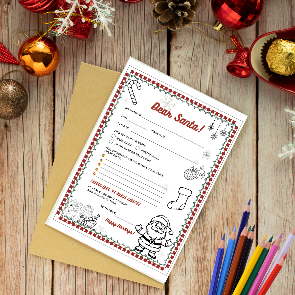 Lettera di Babbo Natale da personalizzare e colorare. DOWNLOAD IMMEDIATO